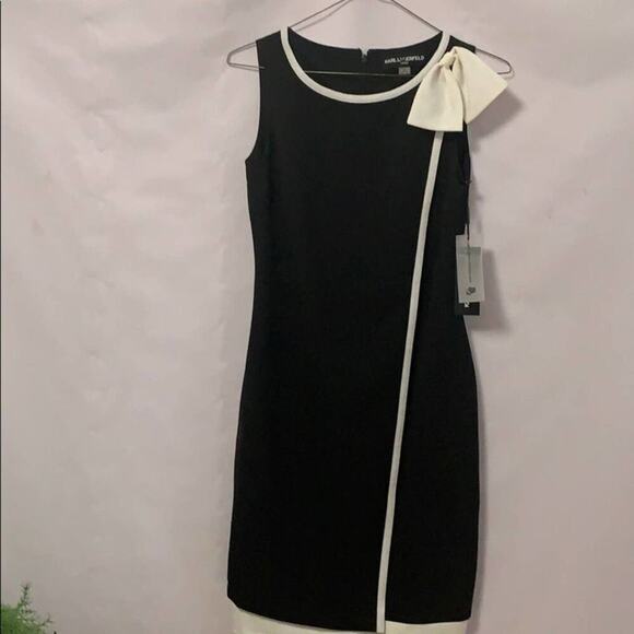 NWT KARL LAGERFELD PARIS CONTRAST BOW‎ DRESS SIZE 4 - Picture 1 of 10
